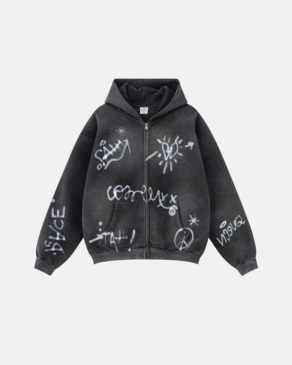 Graffiti zip-up hoodie with hood and front pockets