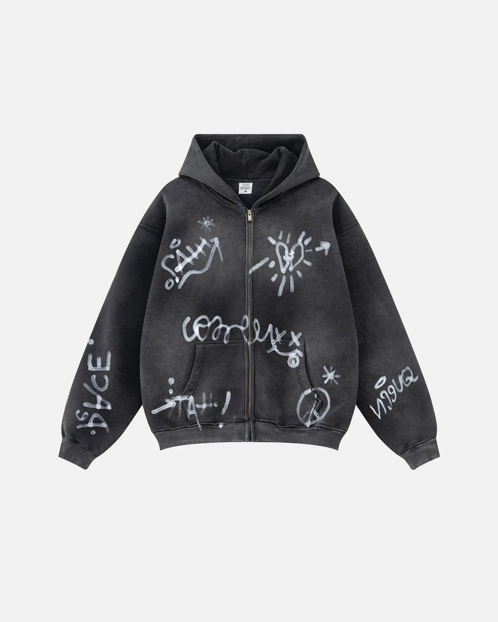 Graffiti zip-up hoodie with hood and front pockets