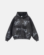 Graffiti zip-up hoodie with hood and front pockets