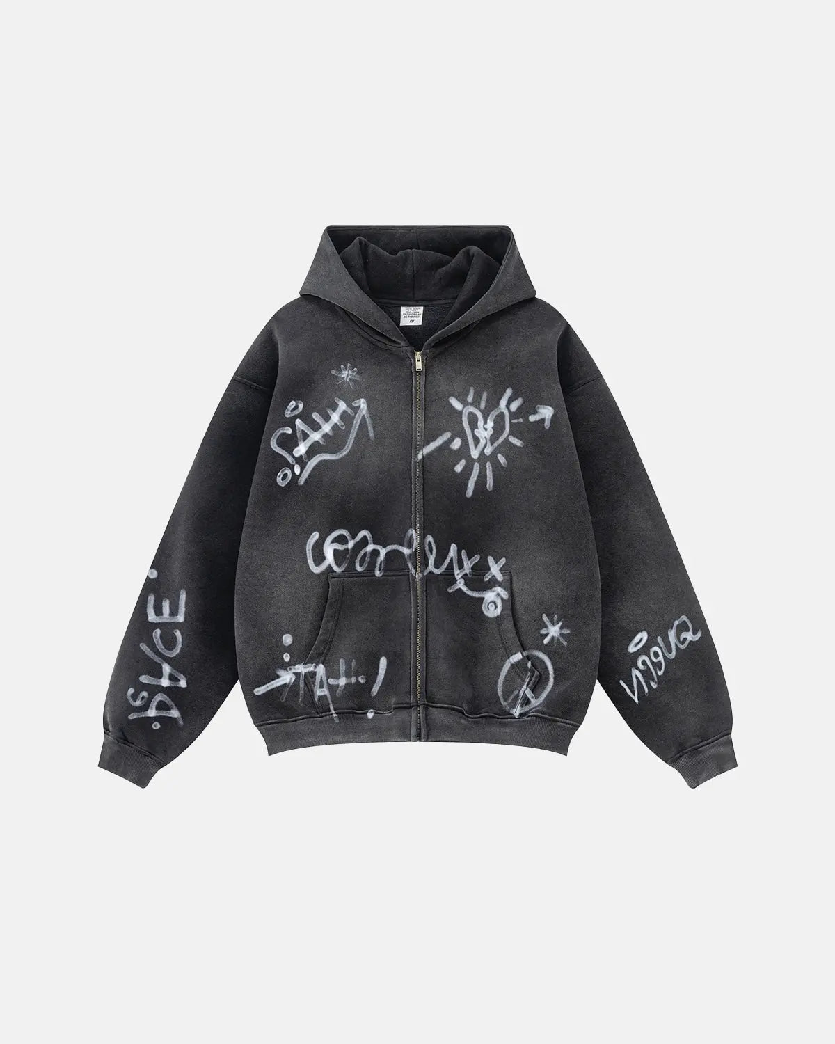 Graffiti zip-up hoodie with hood and front pockets