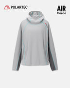 High-neck hooded pullover with long sleeves and contrast seam detailing