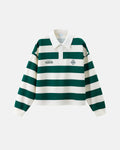 Unisex striped rugby polo shirt with a white collar and long sleeves