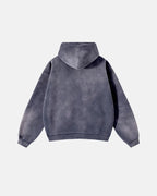 Unisex acid-washed zip-up hoodie with hood and front pockets