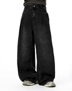 Super baggy acid washed jeans with pleated front and wide legs