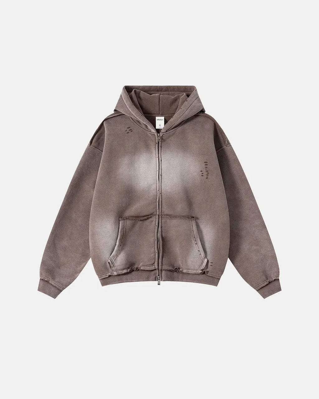 Washed zip-up hoodie with hood, pockets and distressed details