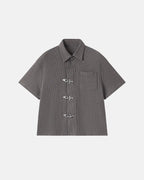 Men's dark gray waffle shirt with short sleeves and metal clasps