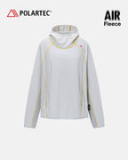 High-neck hooded pullover with long sleeves and contrast seam detailing