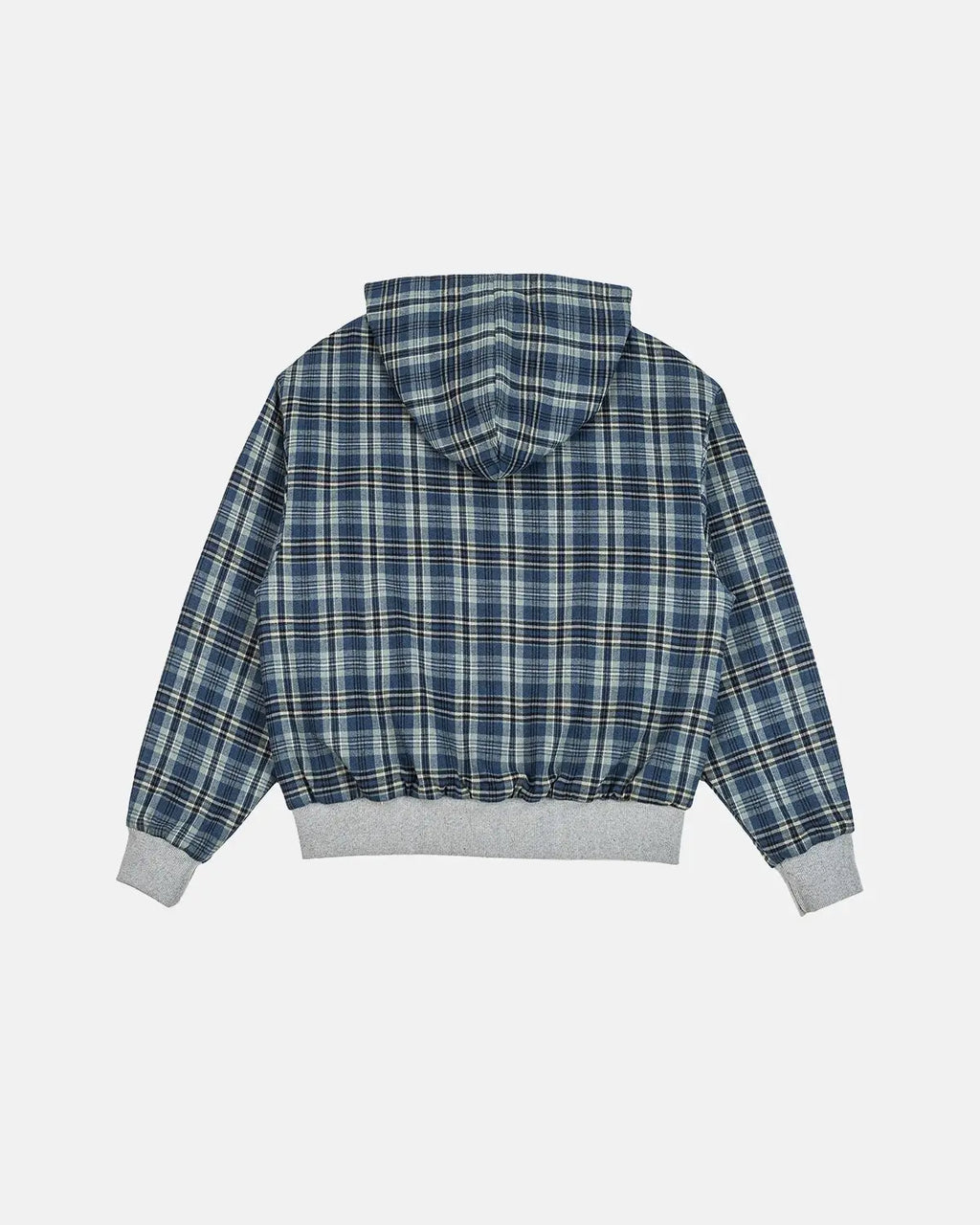 Men's grey reversible plaid cropped hoodie with zip front