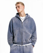 Men's acid washed full zip hoodie with hood and front pockets