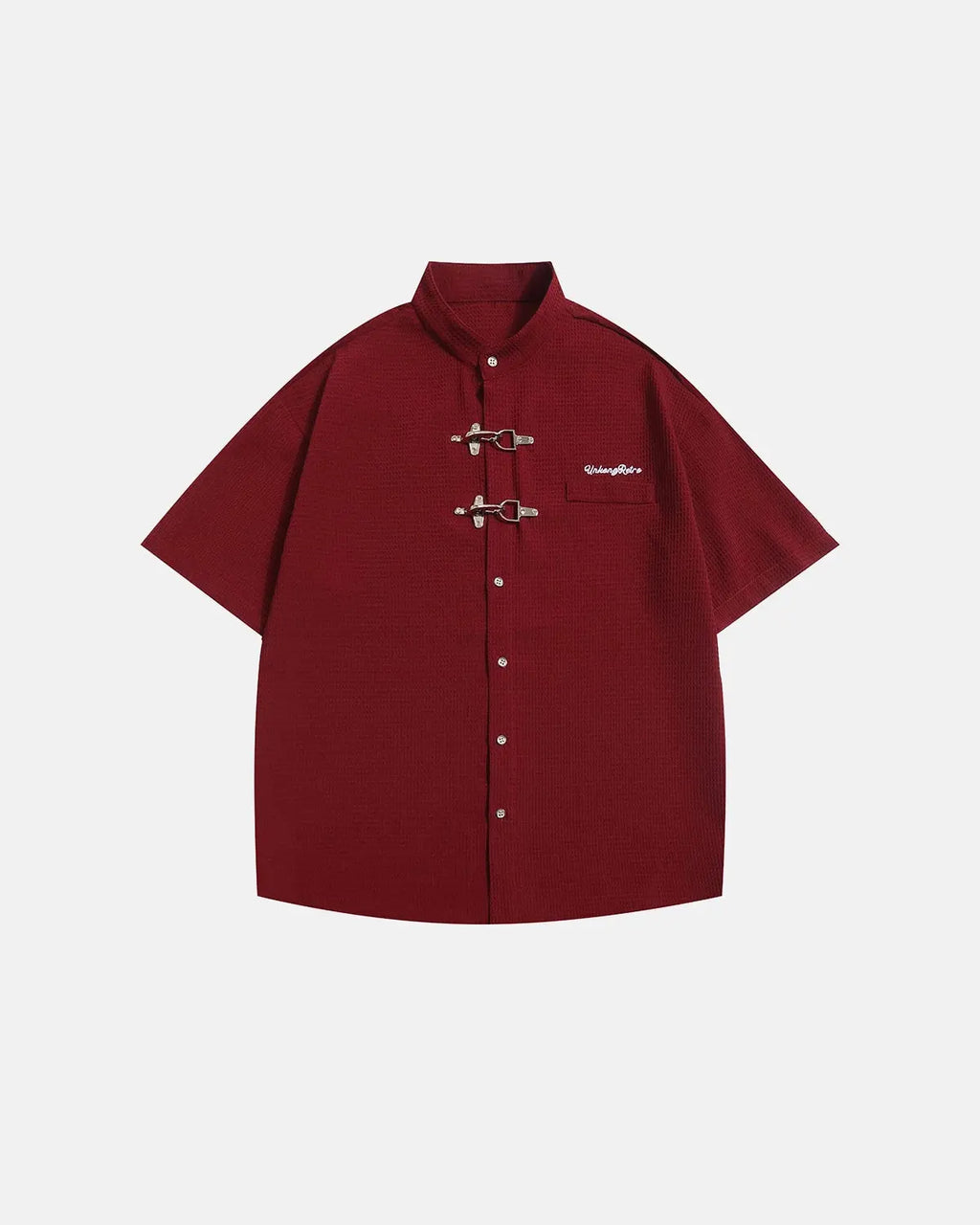 Men's short sleeve waffle shirt with metal clasps