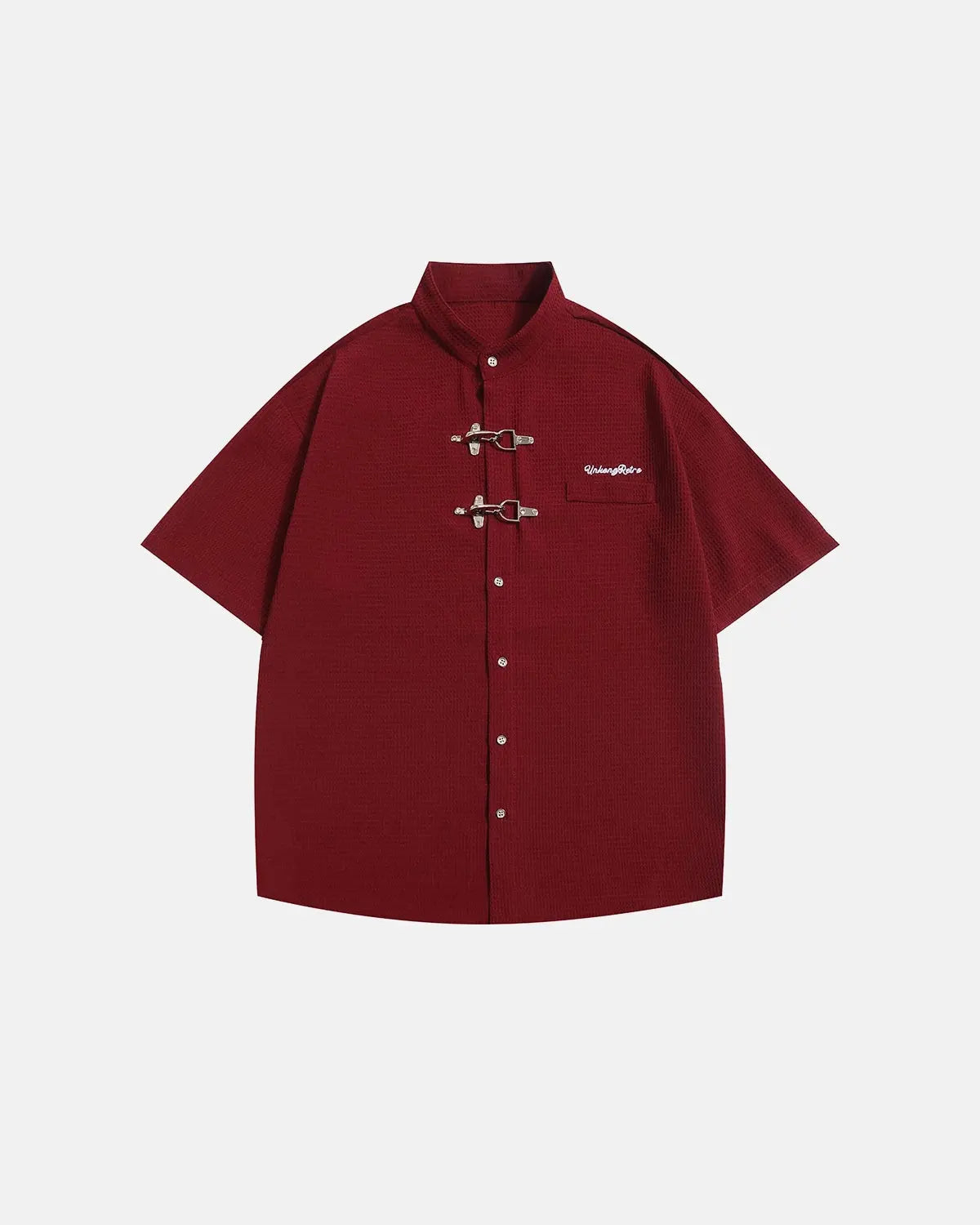 Men's short sleeve waffle shirt with metal clasps