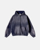 Unisex acid-washed zip-up hoodie with hood and front pockets