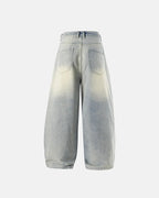 Super baggy acid washed jeans with pleated front and wide legs