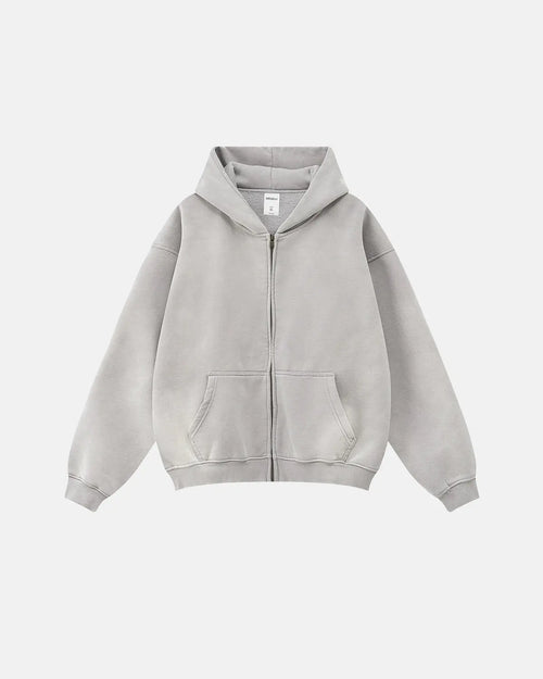 Men's acid washed full zip hoodie with hood and front pockets