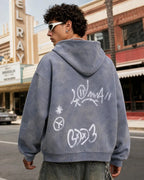 Graffiti zip-up hoodie with hood and front pockets