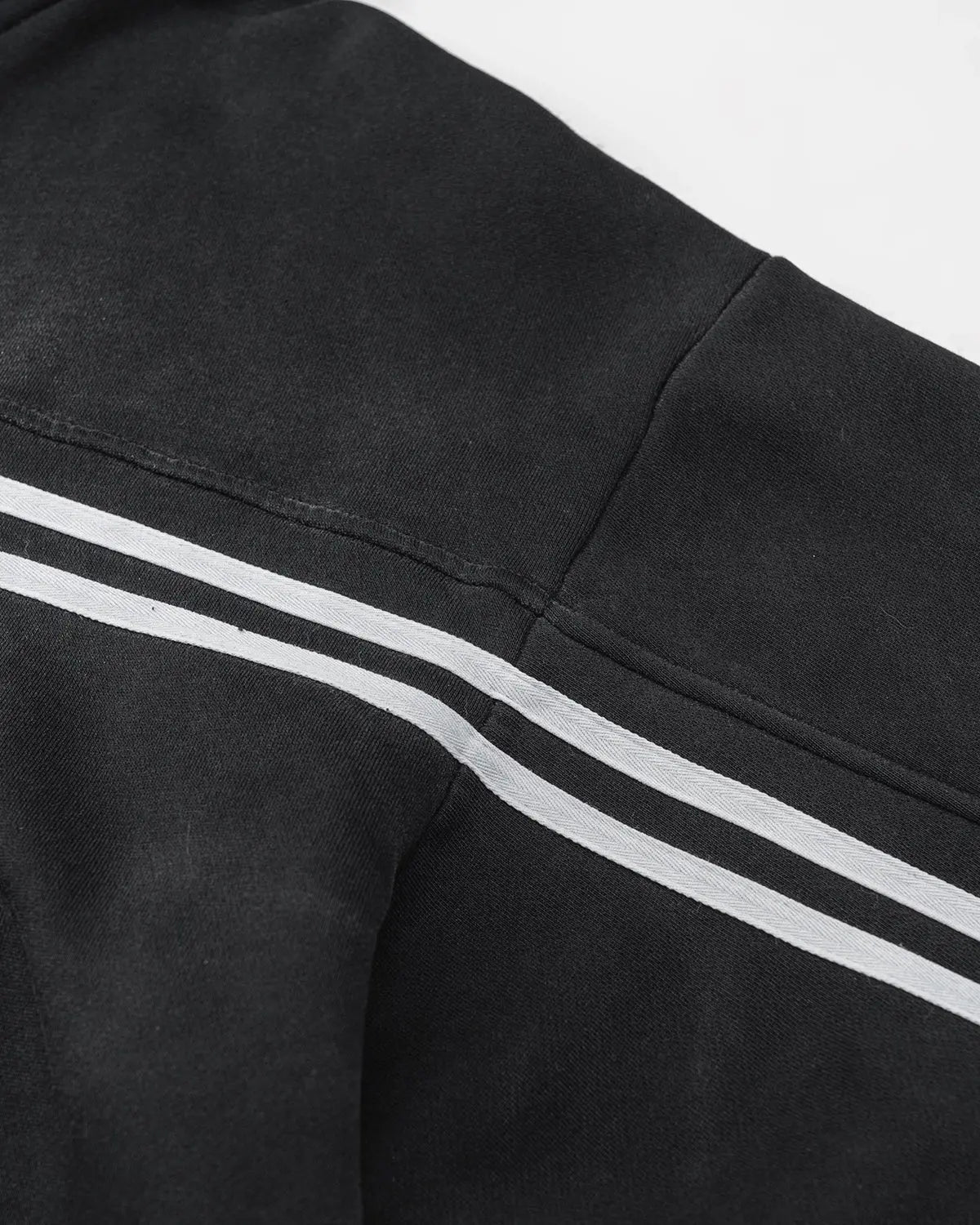 Men's black acid wash zip-up hoodie with white stripes