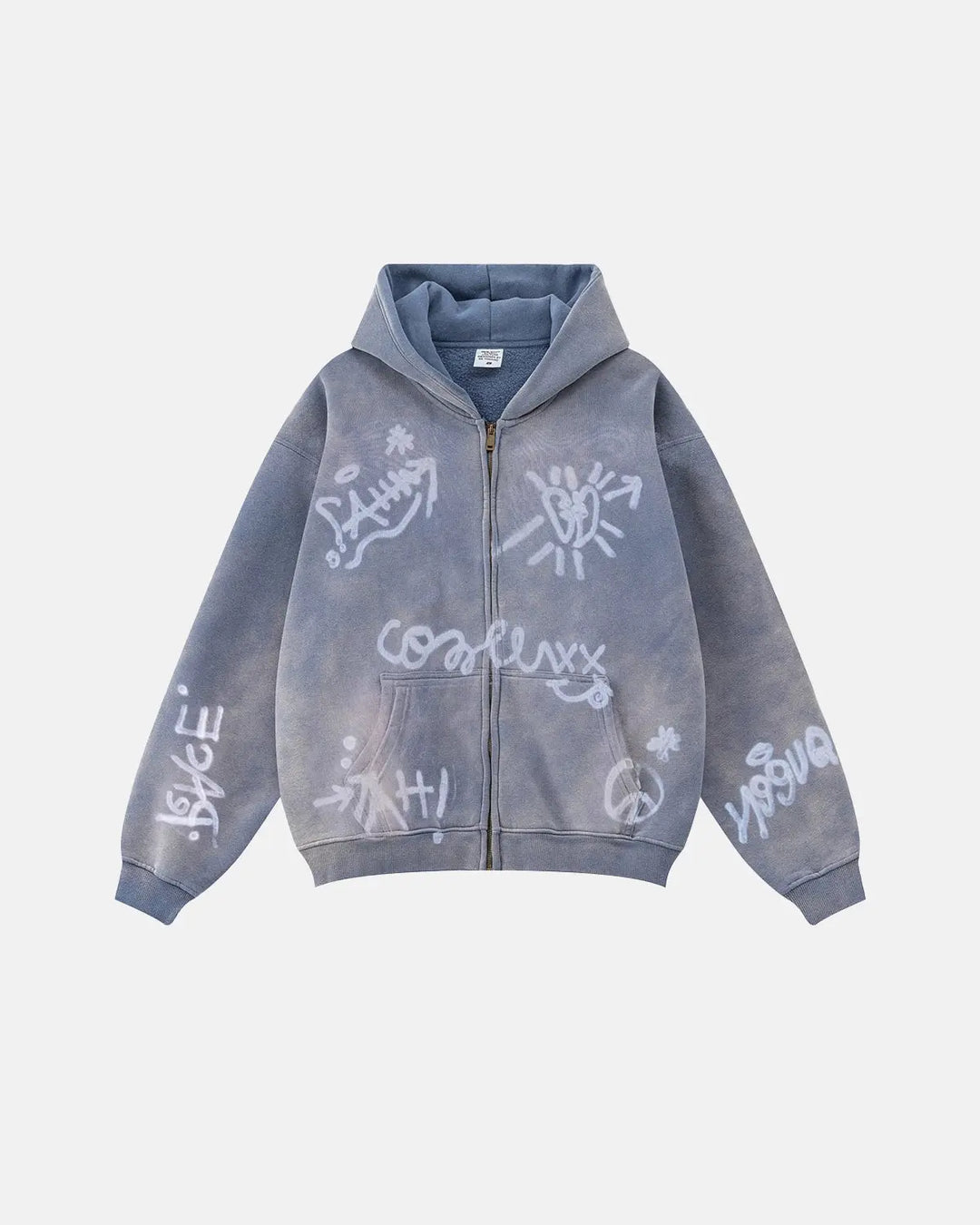 Graffiti zip-up hoodie with hood and front pockets