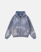 Graffiti zip-up hoodie with hood and front pockets