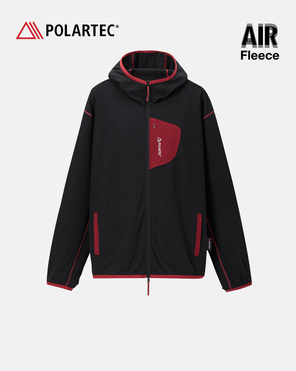 Unisex long-sleeve zip-up hoodie with hood, contrast trim and three front pockets