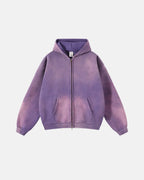 Unisex acid-washed zip-up hoodie with hood and front pockets