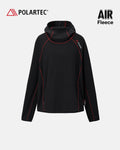 High-neck hooded pullover with long sleeves and contrast seam detailing
