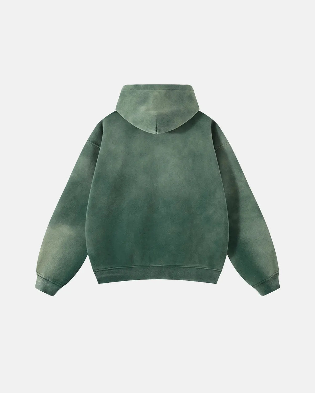 Unisex acid-washed zip-up hoodie with hood and front pockets