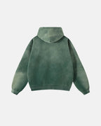 Unisex acid-washed zip-up hoodie with hood and front pockets