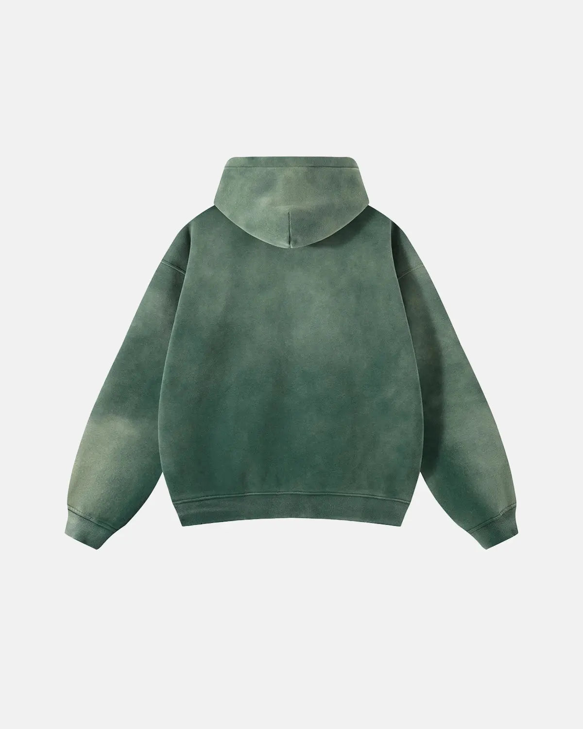 Unisex acid-washed zip-up hoodie with hood and front pockets