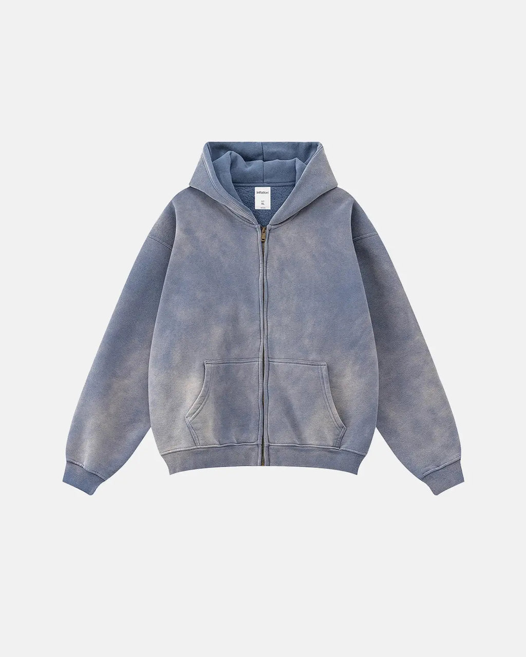 Men's acid washed full zip hoodie with hood and front pockets