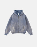 Men's acid washed full zip hoodie with hood and front pockets