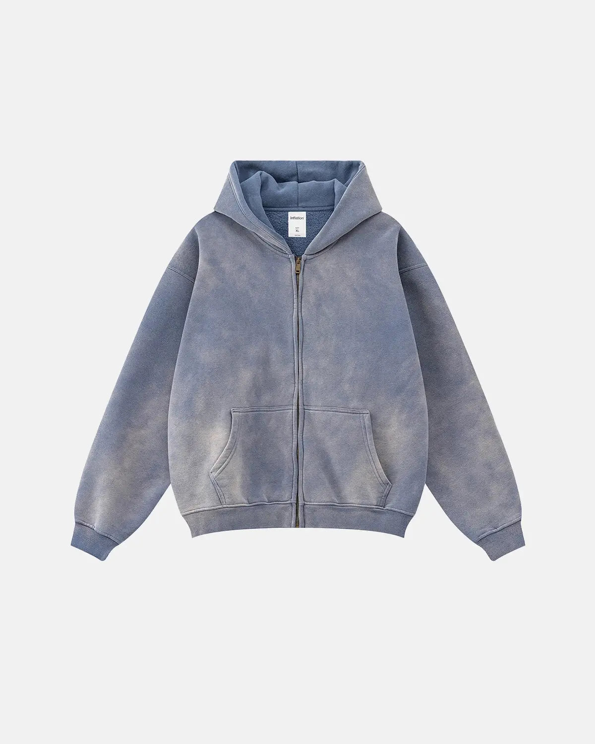 Men's acid washed full zip hoodie with hood and front pockets