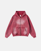 Washed zip-up hoodie with hood, pockets and distressed details