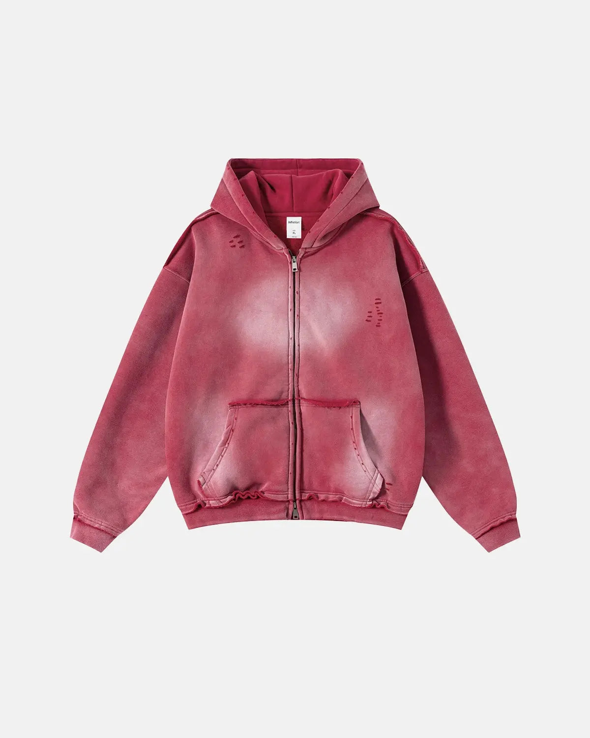 Washed zip-up hoodie with hood, pockets and distressed details