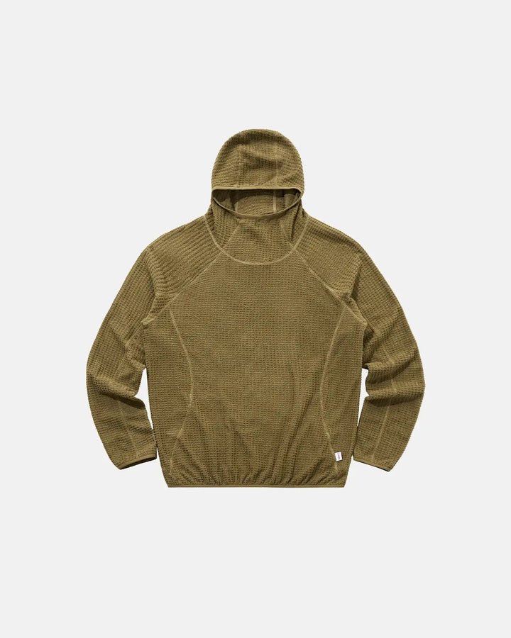 Men's textured hooded pullover with high neck and long sleeves