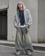 Men's grey reversible plaid cropped hoodie with zip front