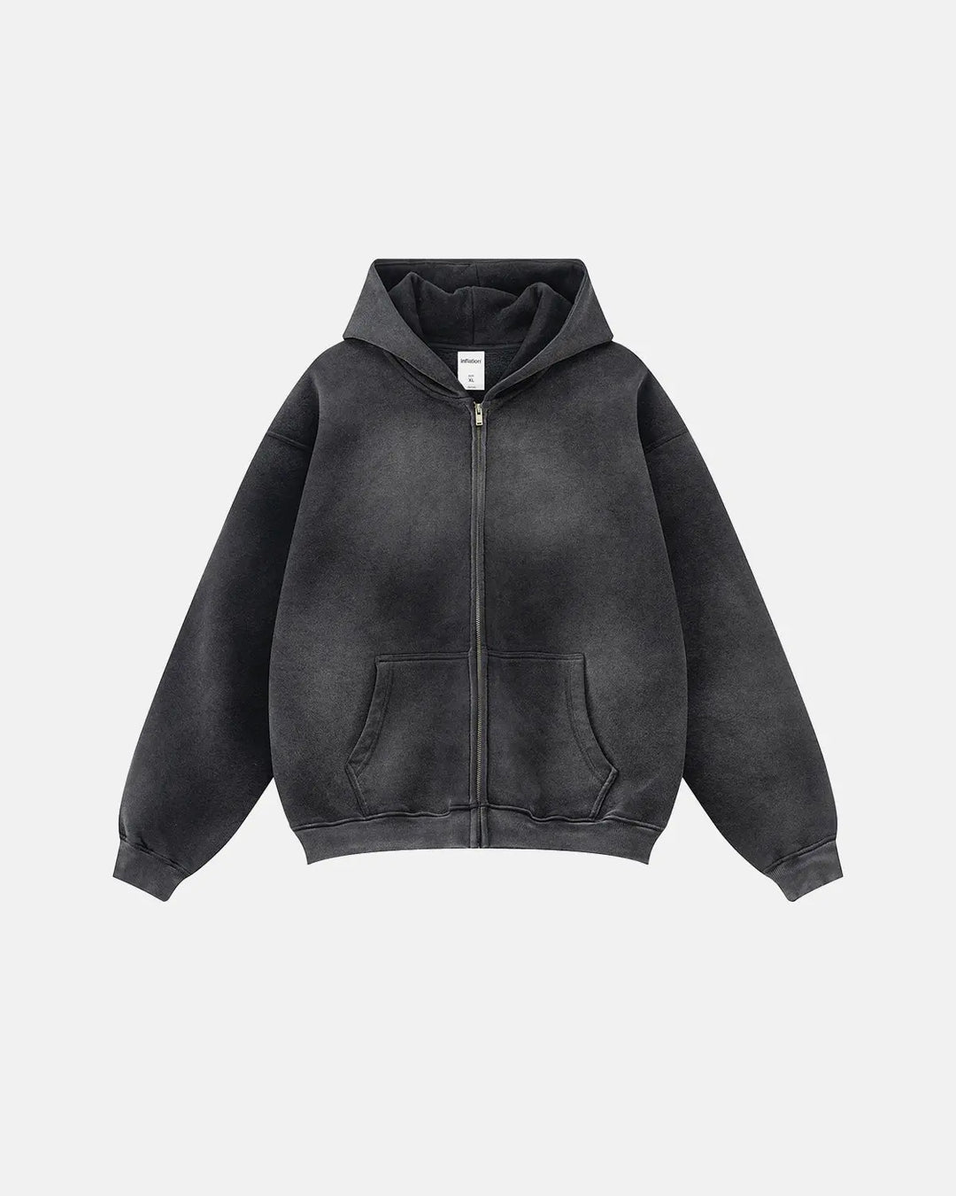 Men's acid washed full zip hoodie with hood and front pockets