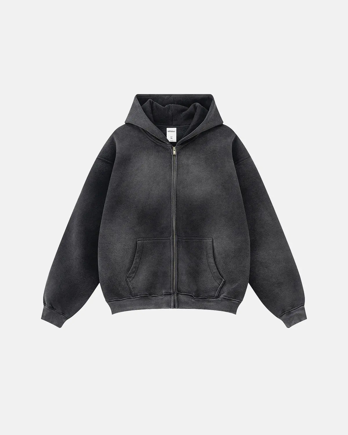 Men's acid washed full zip hoodie with hood and front pockets