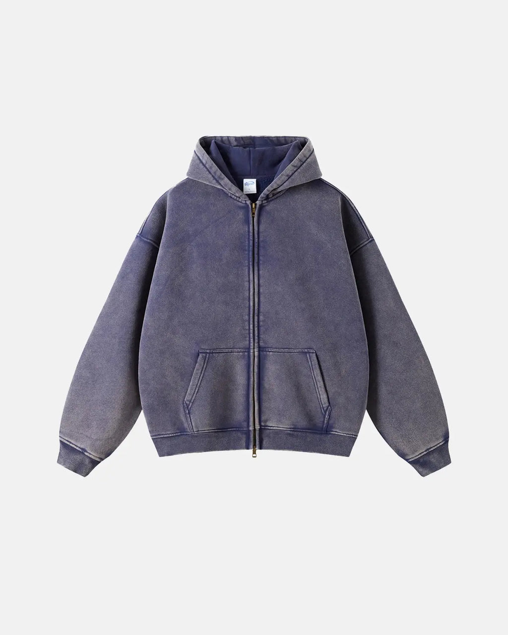 Men's washed zip-up hoodie with hood and kangaroo pockets