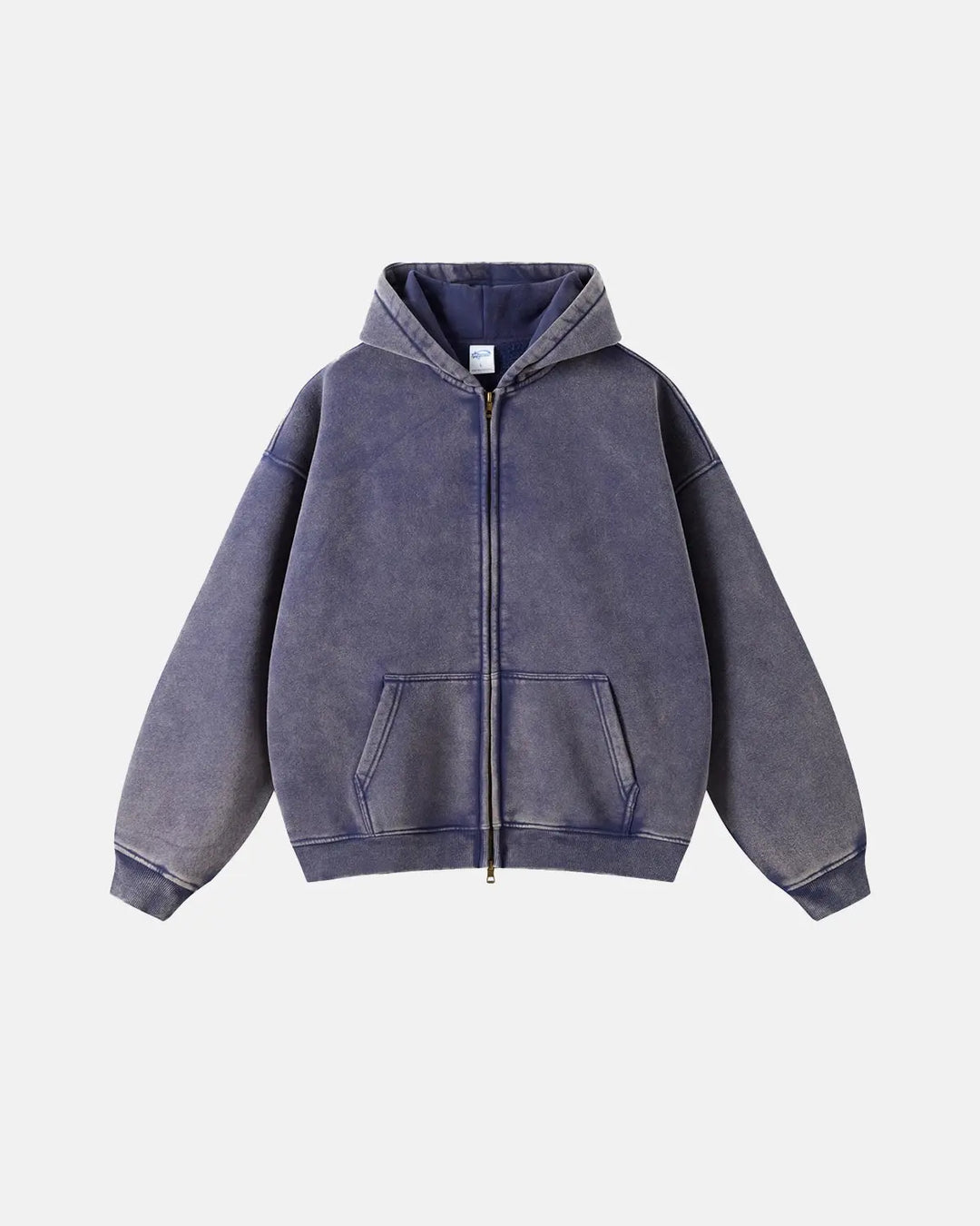 Men's washed zip-up hoodie with hood and kangaroo pockets