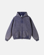 Men's washed zip-up hoodie with hood and kangaroo pockets