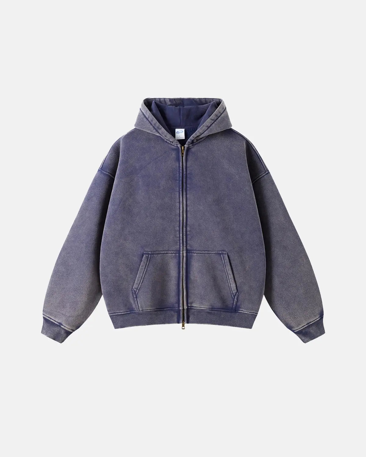 Men's washed zip-up hoodie with hood and kangaroo pockets
