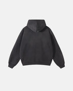 Unisex acid-washed zip-up hoodie with hood and front pockets