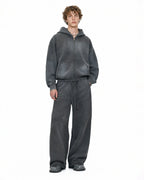 Men's acid washed full zip hoodie with hood and front pockets