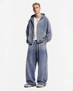 Men's acid washed full zip hoodie with hood and front pockets
