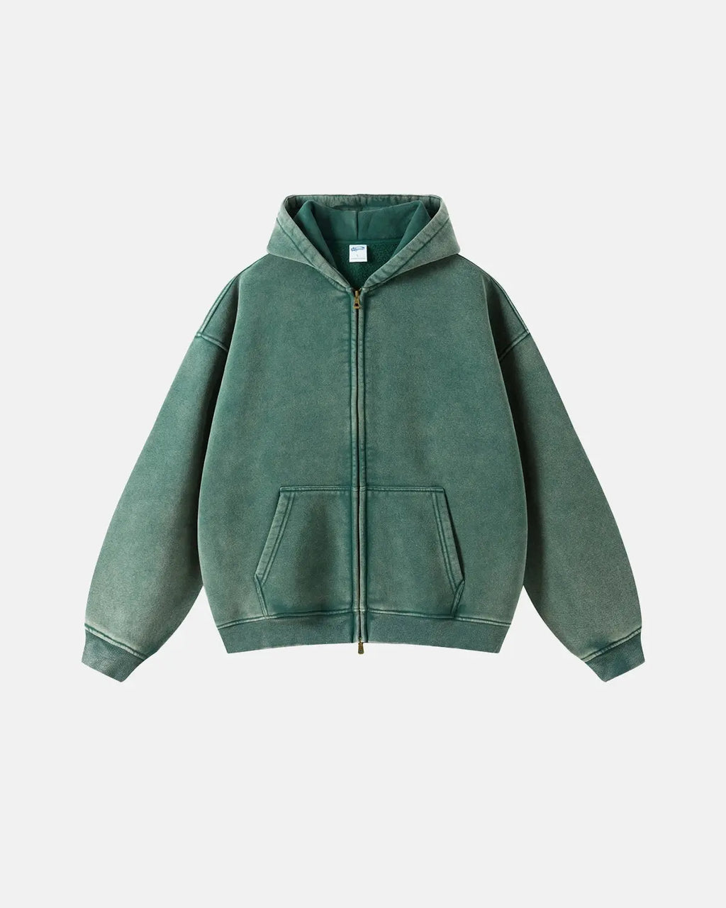 Men's washed zip-up hoodie with hood and kangaroo pockets