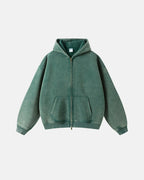 Men's washed zip-up hoodie with hood and kangaroo pockets
