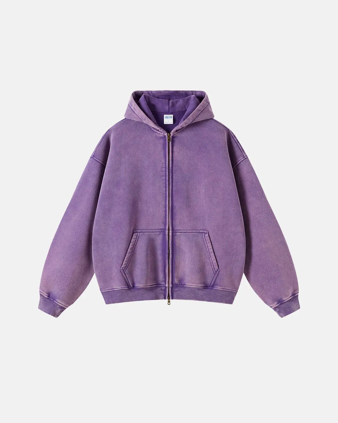 Men's washed zip-up hoodie with hood and kangaroo pockets