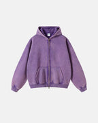 Men's washed zip-up hoodie with hood and kangaroo pockets