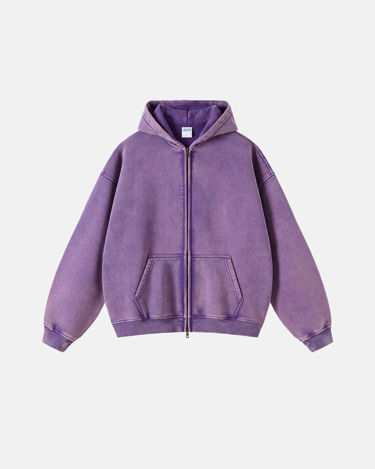Men's washed zip-up hoodie with hood and kangaroo pockets