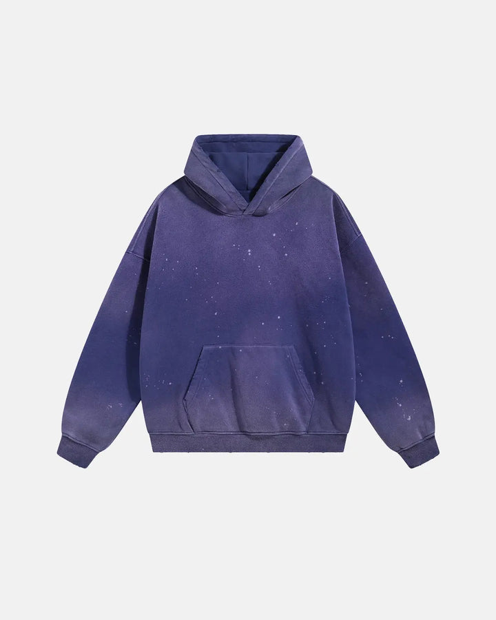Acid-washed hooded sweatshirt with long sleeves and front kangaroo pocket
